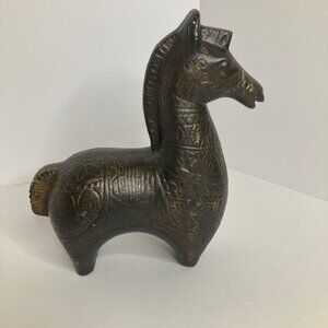 Vintage MCM Ceramic Trojan Horse Bitossi Style Bronze Color Signed MB 7/24/72